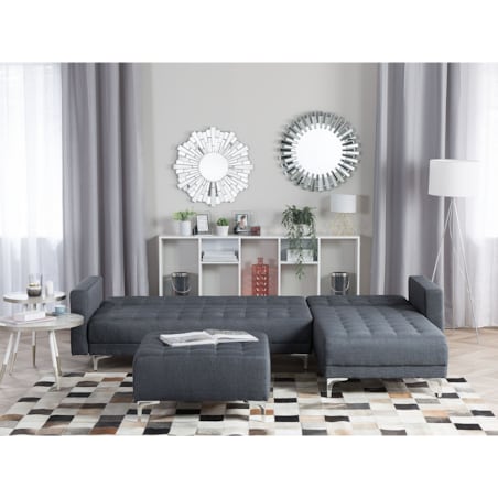 Narożnik rozkładany 4-osobowy z otomaną lewostronny ciemnoszary ABERDEEN