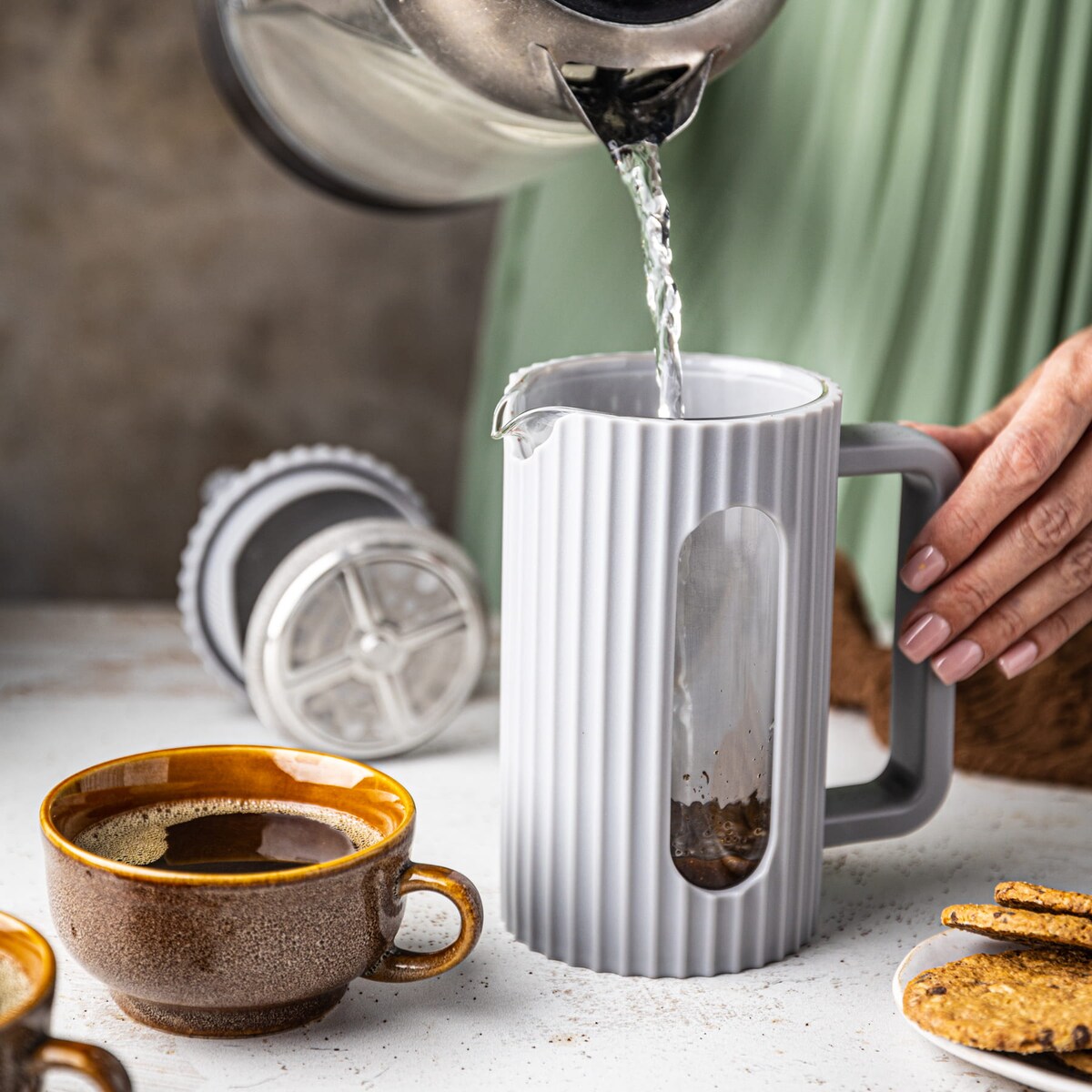 Zaparzacz do herbaty kawy szklany French Press 1000 ml szary KLAUSBERG