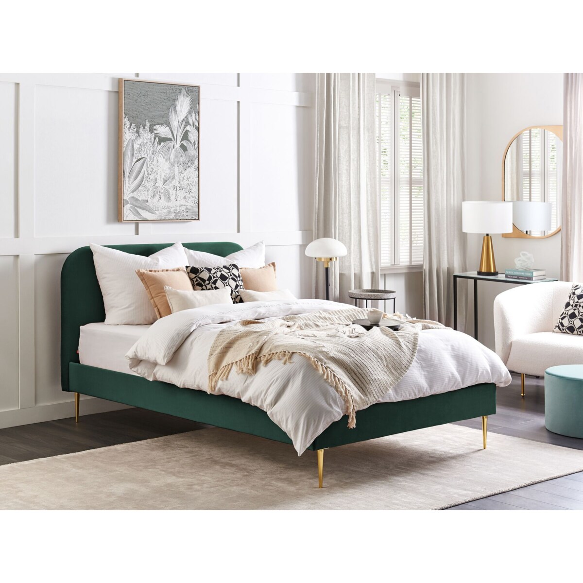 Łóżko welurowe 140 x 200 cm zielone FLAYAT