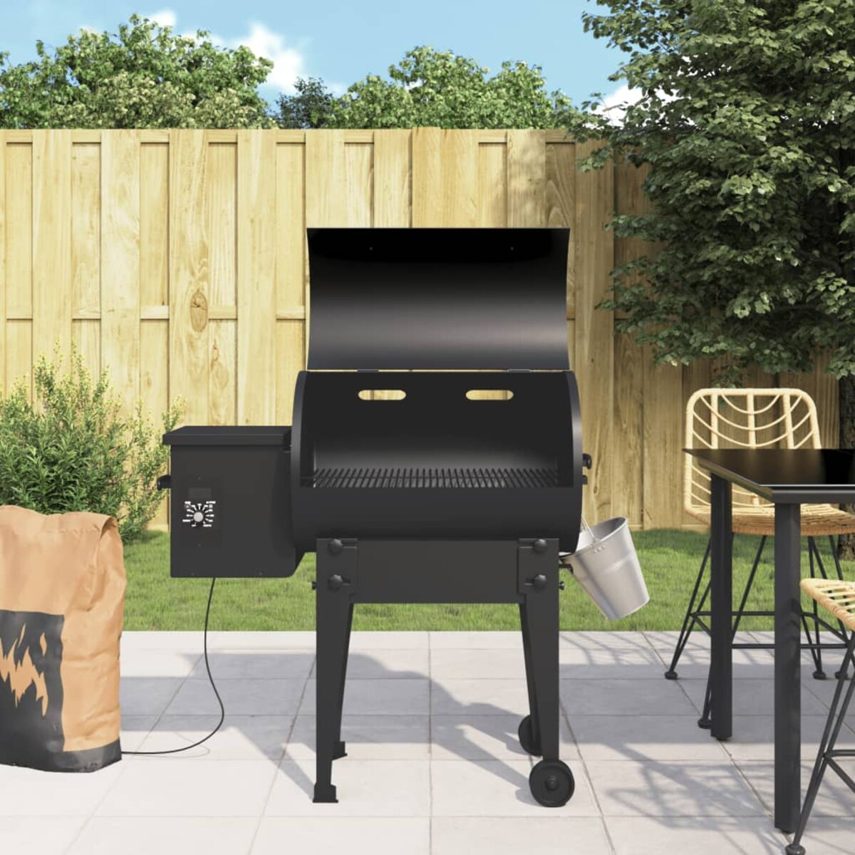 vidaXL Grill na pellet, czarny, 94 cm, żelazo
