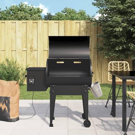 vidaXL Grill na pellet, czarny, 94 cm, żelazo