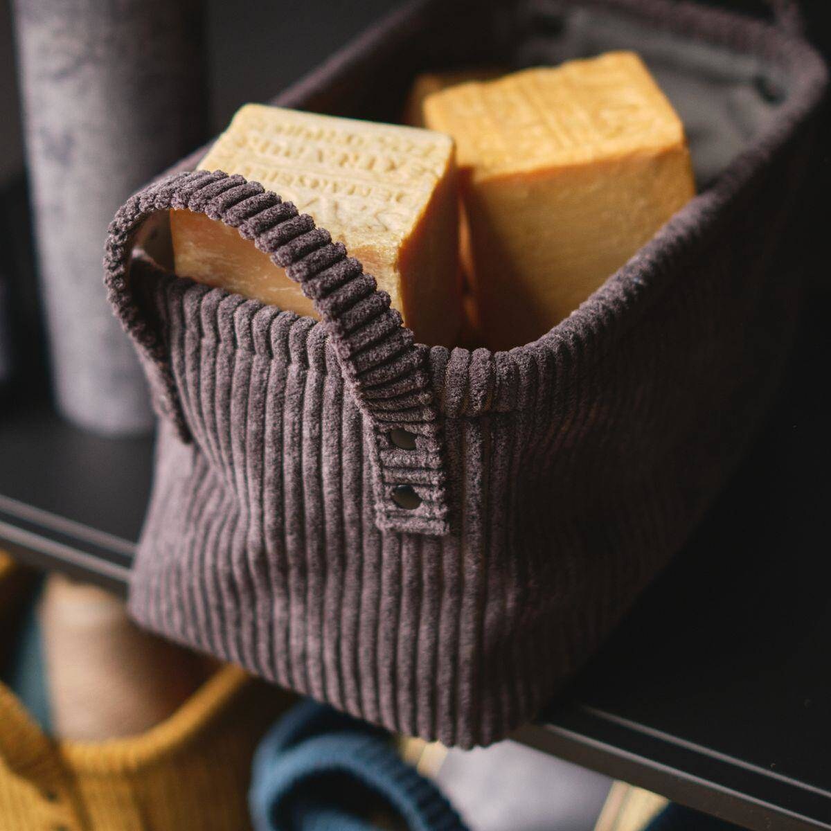 Koszyk do przechowywania z uchwytami, struktura sztruksu, 25 x 15 cm