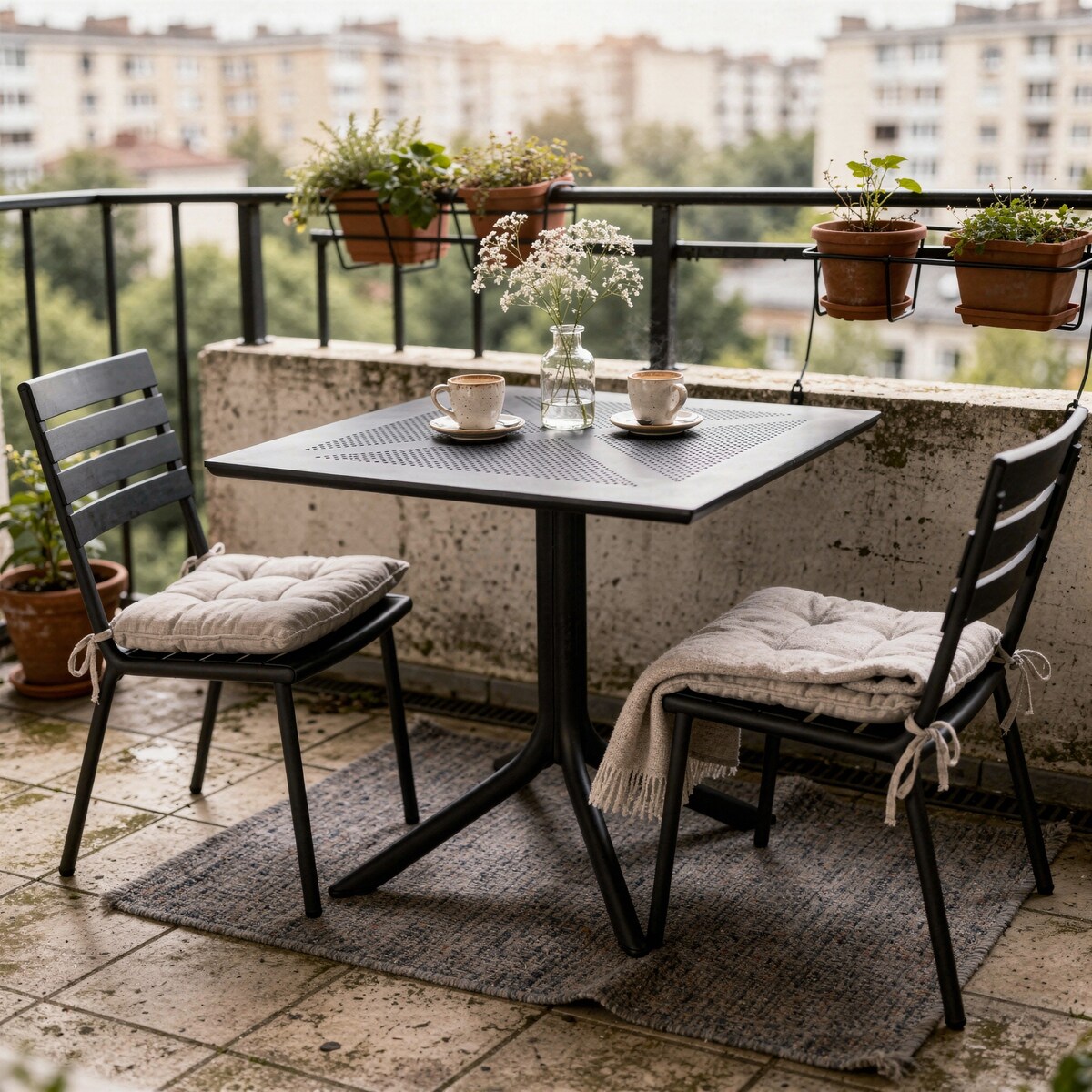 Stół ogrodowy STOLIK na taras balkon 80x80 cm KWADRATOWY czarny OCHRONA UV