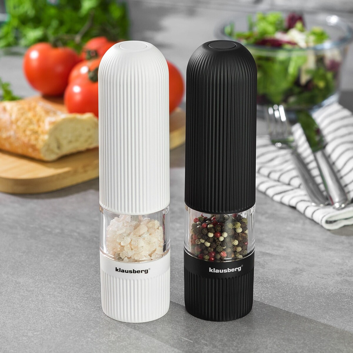 Młynek elektryczny do soli pieprzu przypraw w ziarnach LED KLAUSBERG czarny