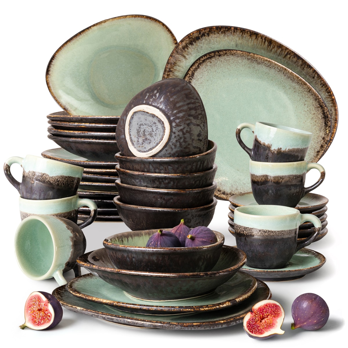 Konsimo PRIMA Zestaw obiadowo-kawowy 6 os. (36 el.), szałwiowy