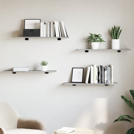 vidaXL Półki na książki, 4 szt., szarość betonu, 80x20x1,5 cm