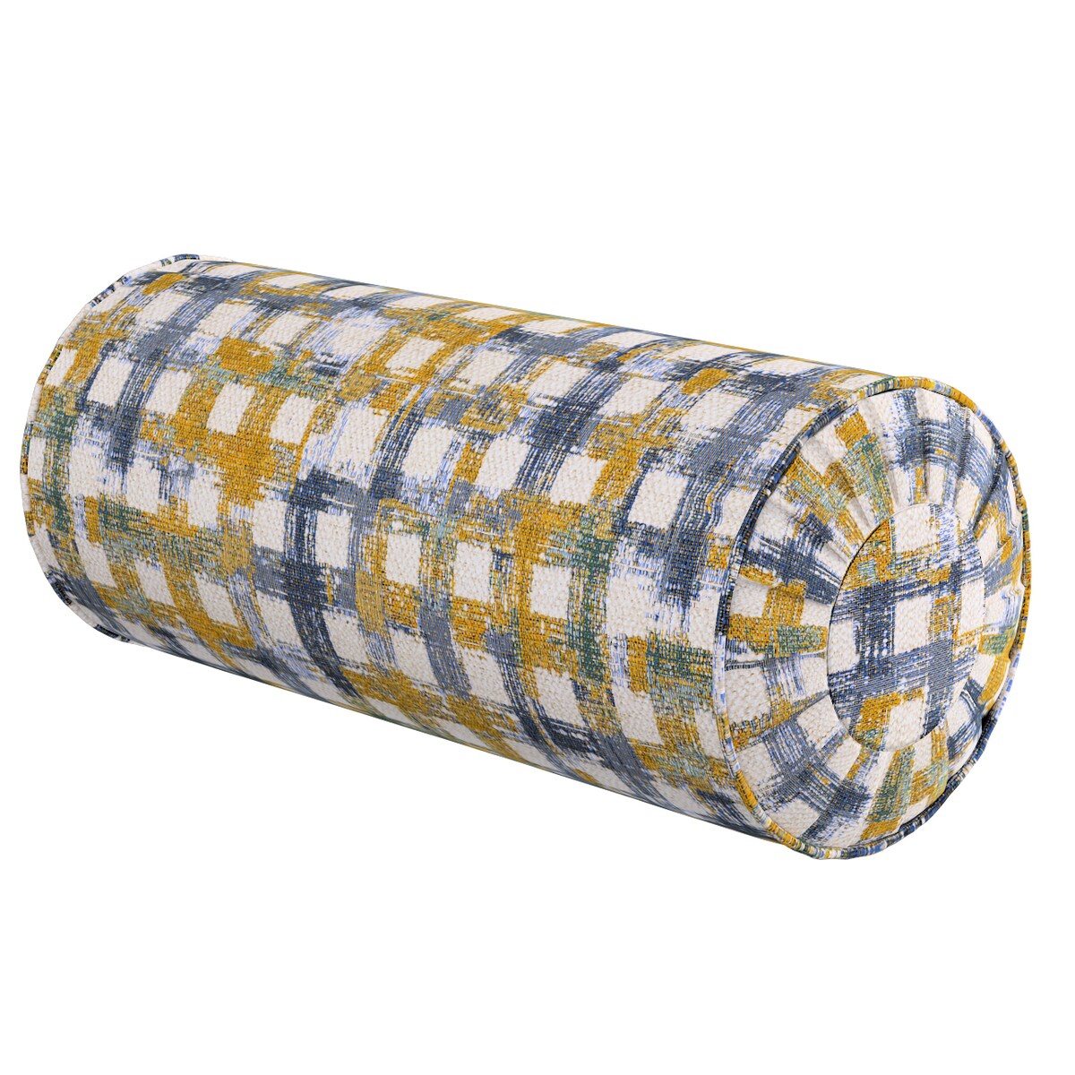 Poduszka wałek z zakładkami, niebiesko-żółta krata na kremowym tle, Ø20 x 50 cm, Cosy Home