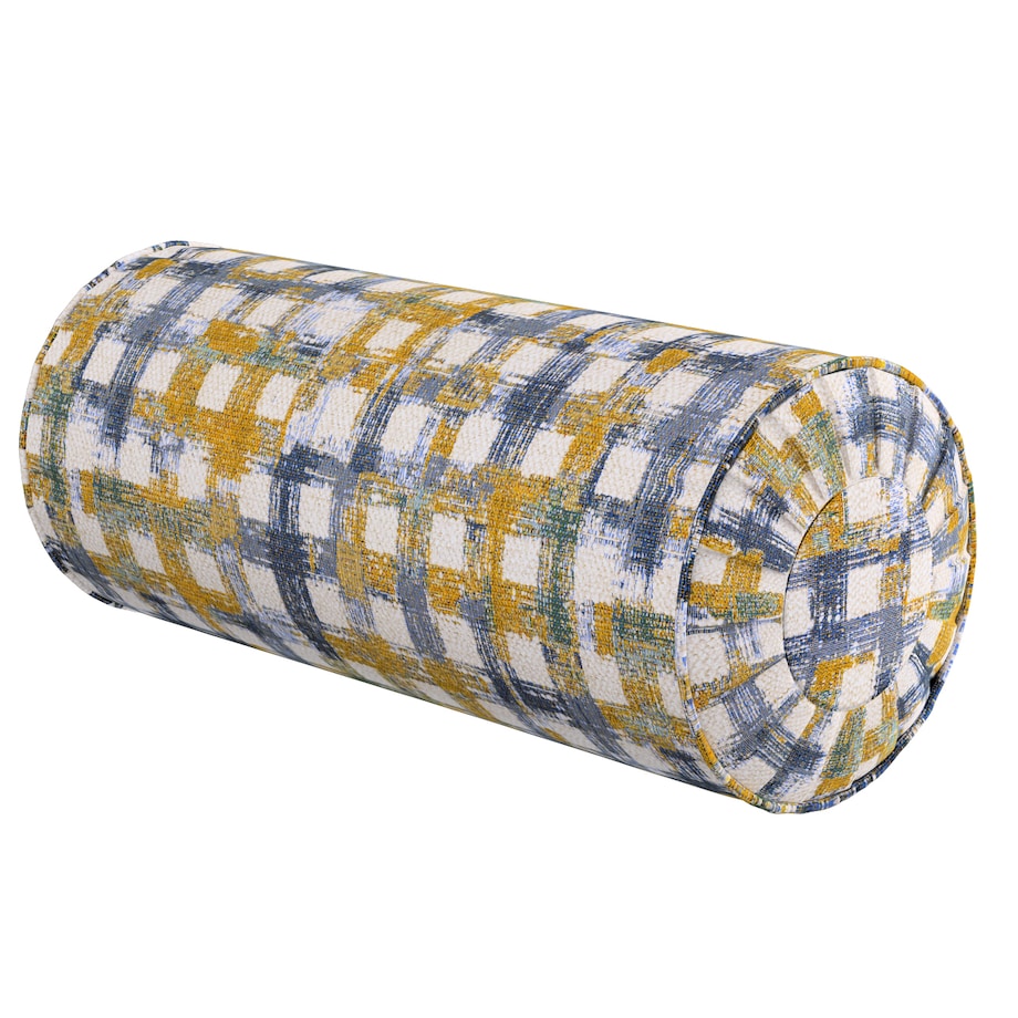 Poduszka wałek z zakładkami, niebiesko-żółta krata na kremowym tle, Ø20 x 50 cm, Cosy Home