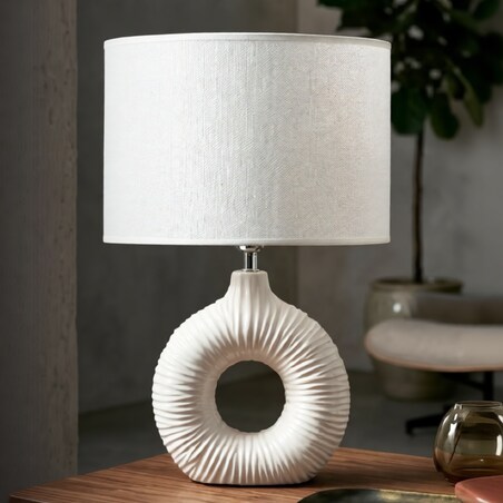 Lampa stołowa Seta, kolor biały, ceramika, żelazo i tkanina, 28,5 x 15 x 43 cm, 1 x E14, do salonu i sypialni, Mauro Ferretti