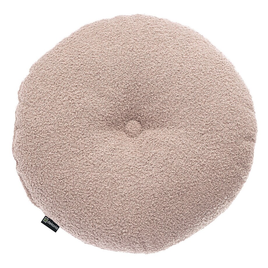 Poduszka okrągła z guzikiem, różowa bukla, ⌀37 cm, Boucle Teddy