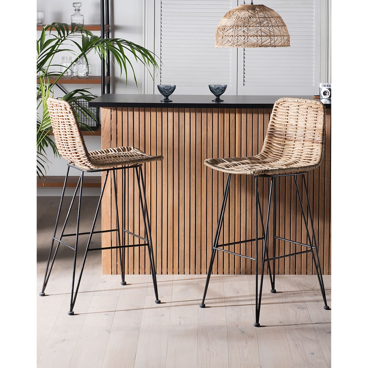 Zestaw 2 krzeseł barowych CASSITA Rattan Naturalny