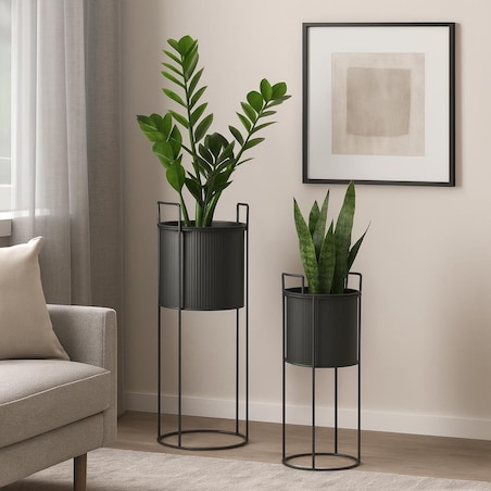 Kwietniki metalowe 2 sztuki 50,8x18,7x18.7 i 40x18,5 18,5 cm DENISA czarne