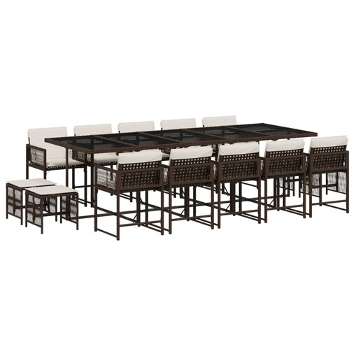 vidaXL 15-cz. zestaw mebli ogrodowych z poduszkami, brązowy, rattan PE