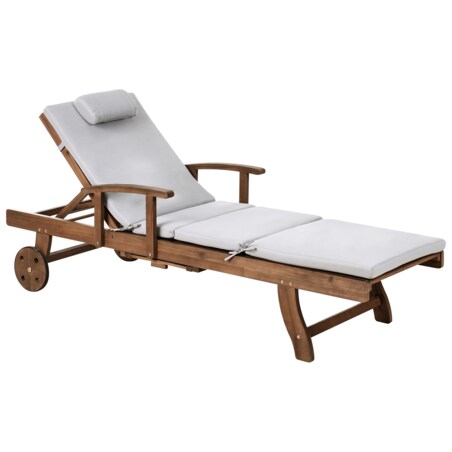 Leżak ogrodowy z poduszką AMANTEA PREMIUM Drewno akacjowe Jasnoszary