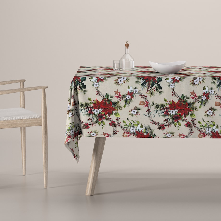 Obrus prostokątny 100 x 100 cm gwiazdy betlejemskie na szaro-beżowym tle