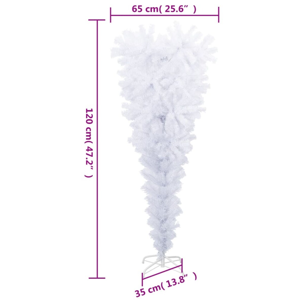 vidaXL Odwrócona, sztuczna choinka ze stojakiem, biała, 120 cm