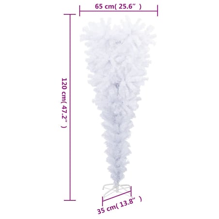 vidaXL Odwrócona, sztuczna choinka ze stojakiem, biała, 120 cm