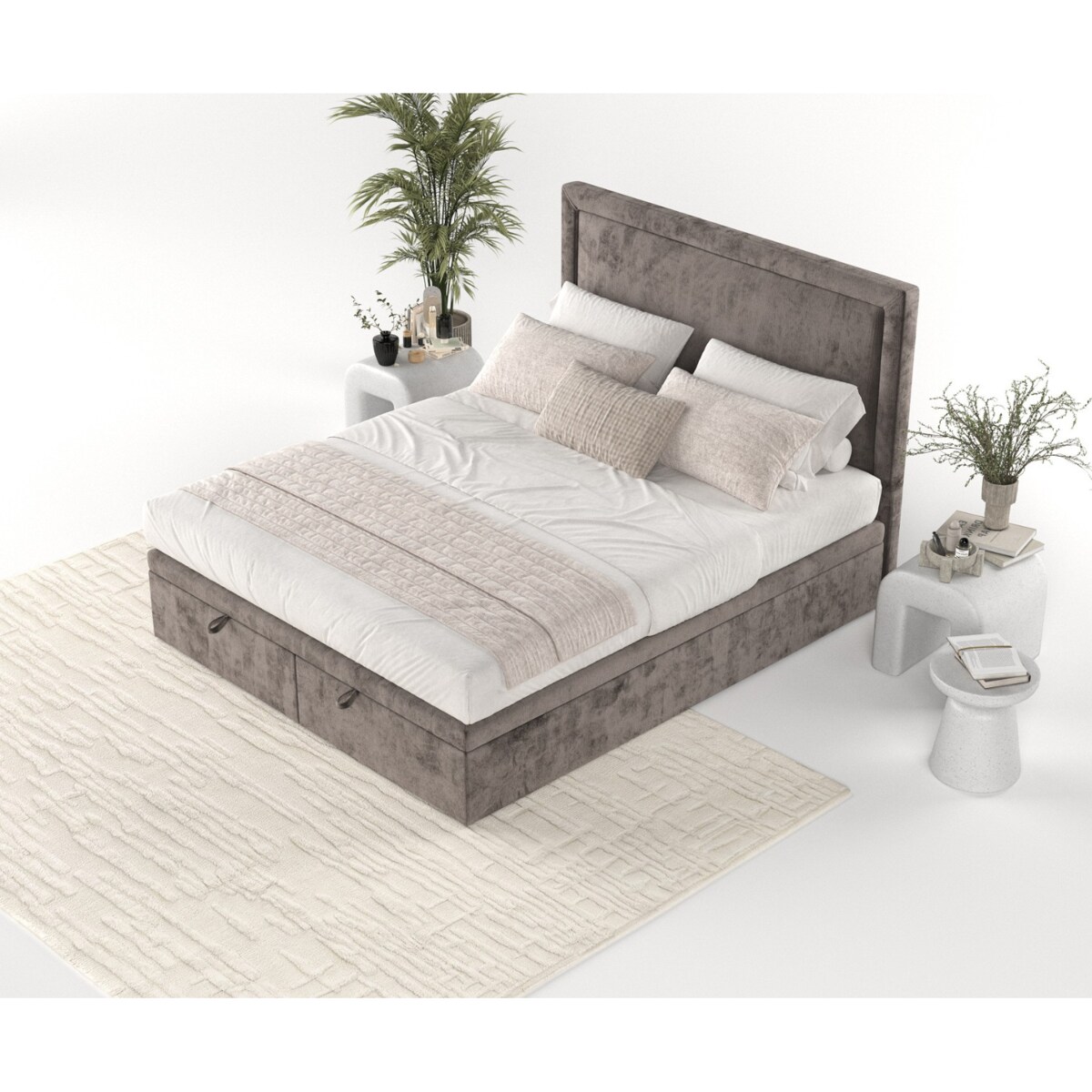 Łóżko tapicerowane SALMA 160x200 z pojemnikiem, Brązowy, tkanina Lotta 39