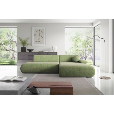 Narożnik rozkładany PENTI z pojemnikiem na pościel, prawy, zielony