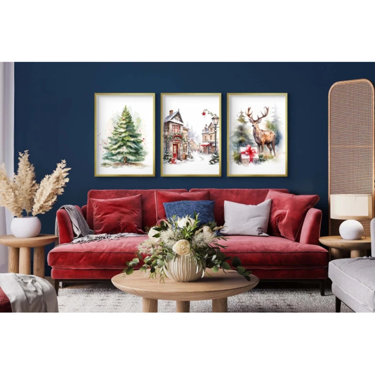 Plakaty na Święta w Złotej ramie do salonu sypialni Obrazy Świąteczne Zima