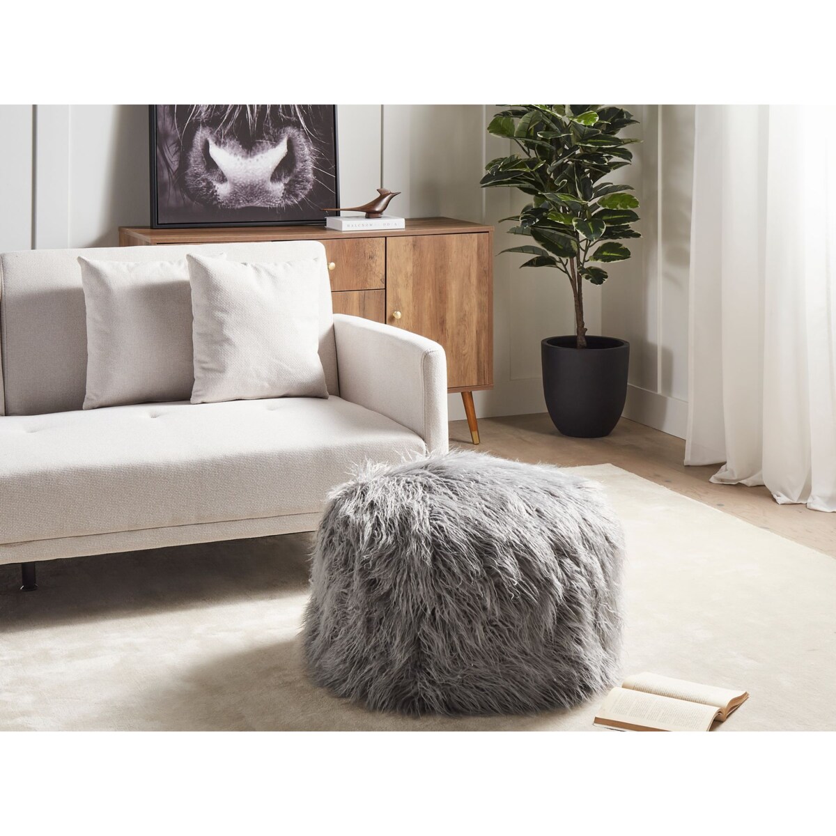 Puf futrzany 50 x 50 x 30 cm szary TUKKI