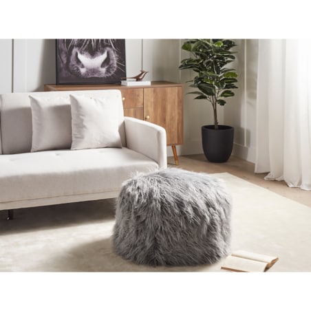 Puf futrzany 50 x 50 x 30 cm szary TUKKI