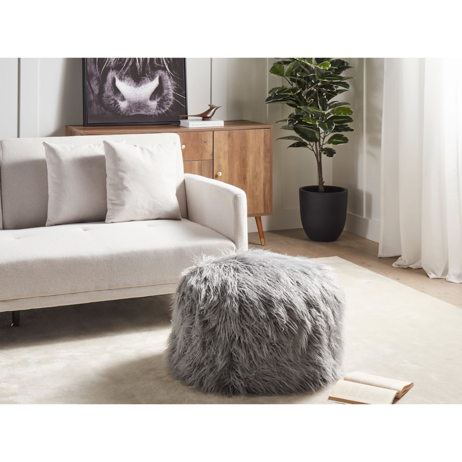 Puf futrzany 50 x 50 x 30 cm szary TUKKI