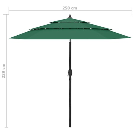 vidaXL 3-poziomowy parasol na aluminiowym słupku, zielony, 2,5 m