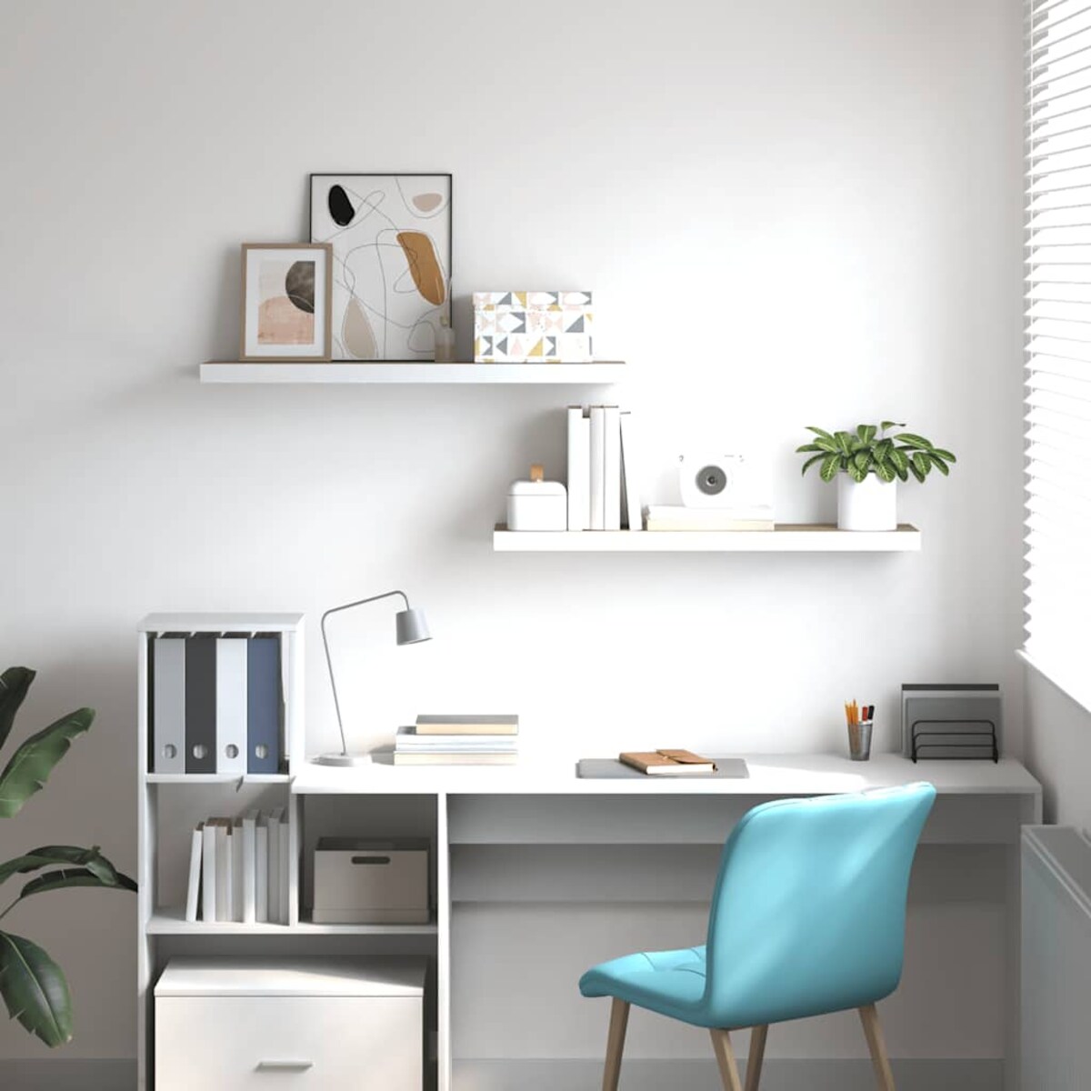 vidaXL Półki ścienne, 2 szt., dębowo-białe, 80x23,5x3,8 cm, MDF