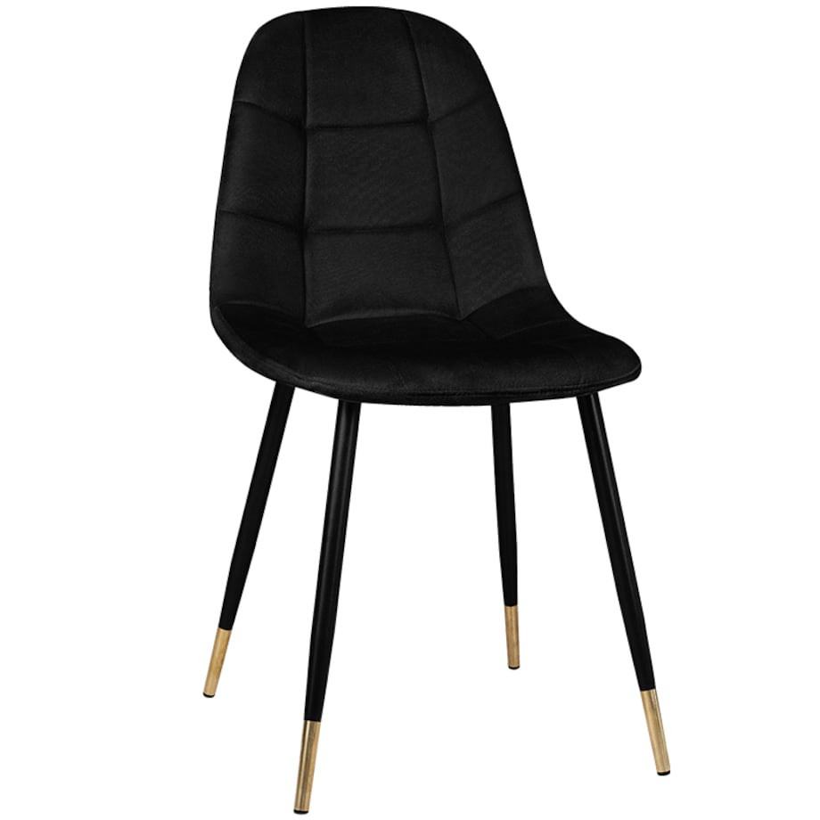 Krzesło tapicerowane czarne pikowane welurowe do salonu złote nogi