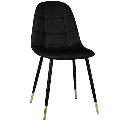 Krzesło tapicerowane czarne pikowane welurowe do salonu złote nogi