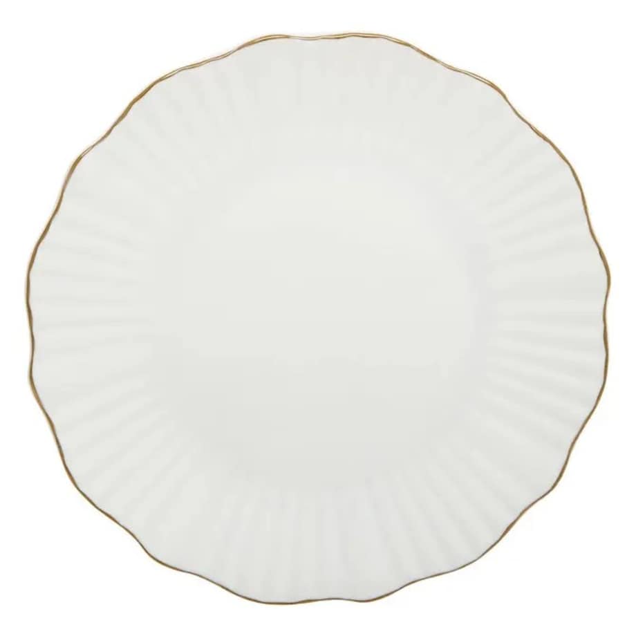 Komplet 6 porcelanowych talerzy deserowych, białe ze złotem, Daphné, 20 cm