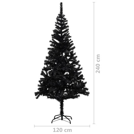 vidaXL Sztuczna choinka z lampkami i bombkami, czarna, 240 cm, PVC