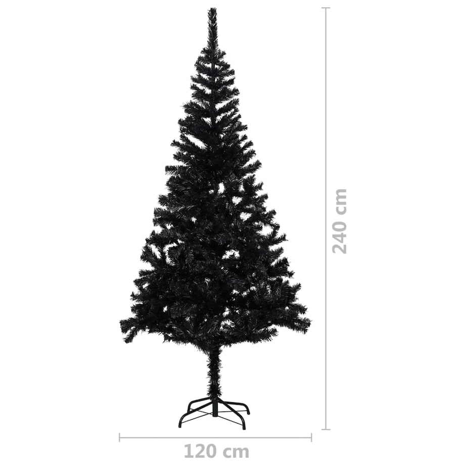 vidaXL Sztuczna choinka z lampkami i bombkami, czarna, 240 cm, PVC