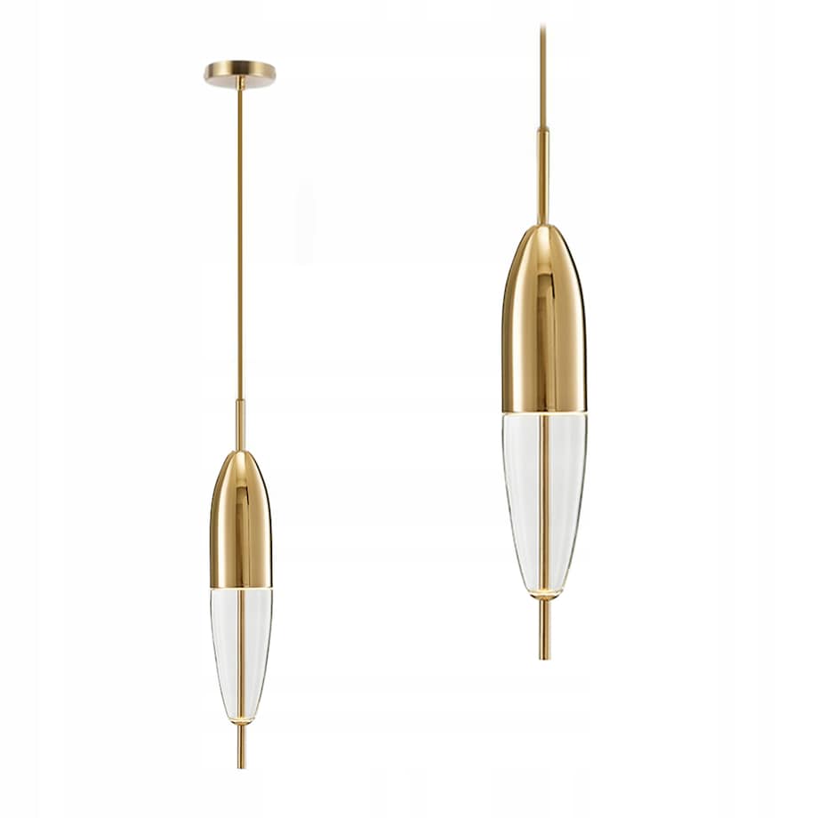 Lampa Wisząca Sufitowa Szklana Metalowa Złota Led