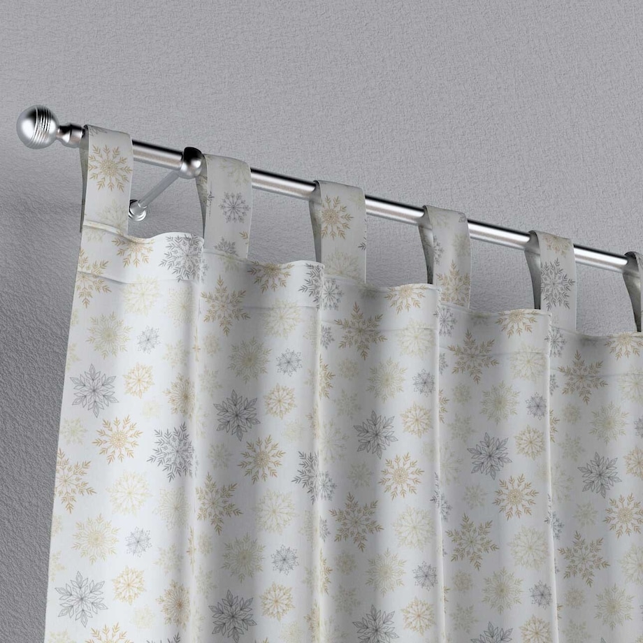 Zasłona na szelkach 1 szt. 130x245 złote, srebrne gwiazdy na białym tle