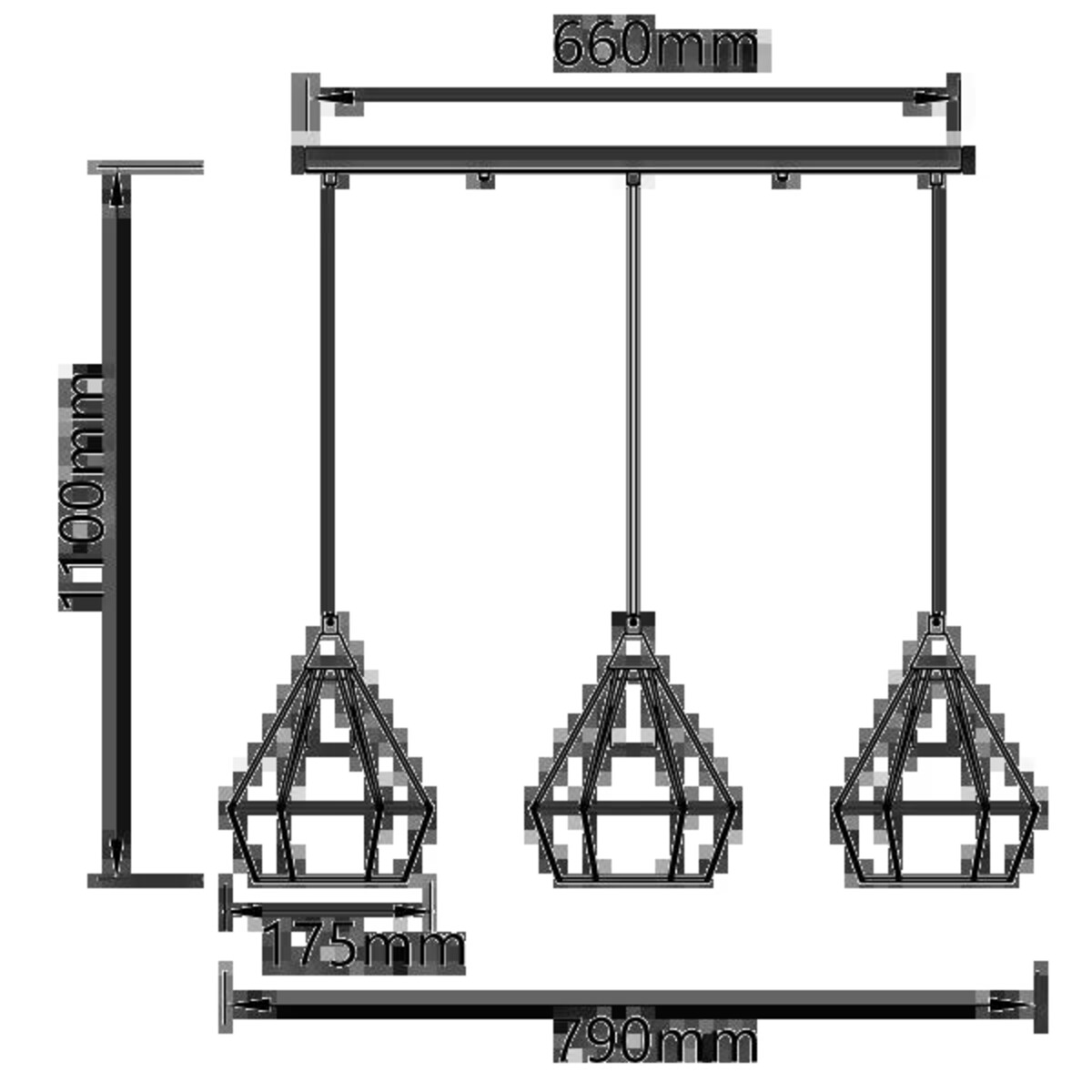 żelazna lampa wisząca loft potrójna e27*3