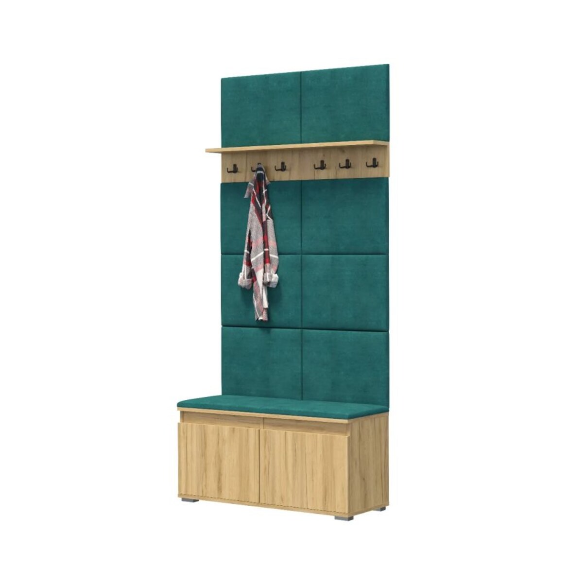 Szafka na buty z siedziskiem i wieszakiem SINGAPUR 100 dąb craft/zielony