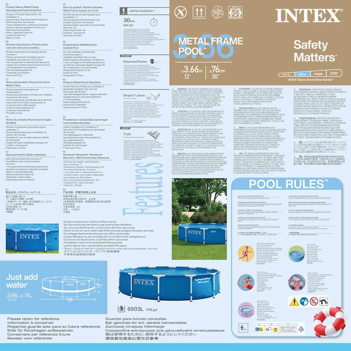 Intex Basen Metal Frame, 366x76 cm, 28210NP