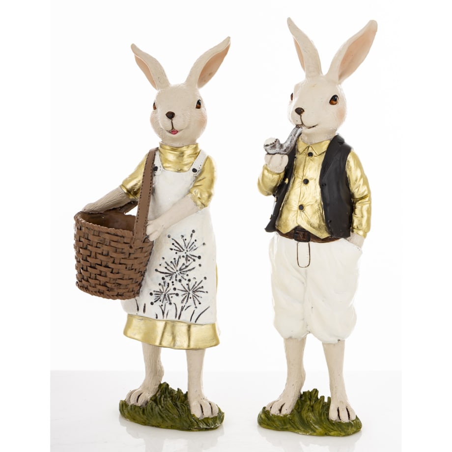 Dekoracja - para królików 26x7x5 i 24,5x9x8 cm FRODO-2 z pustym koszem króliczki