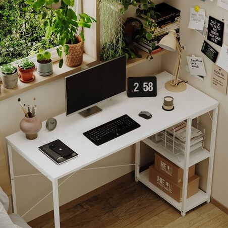 Biurko komputerowe stolik loft białe nowoczesne z półkami industrialne stół