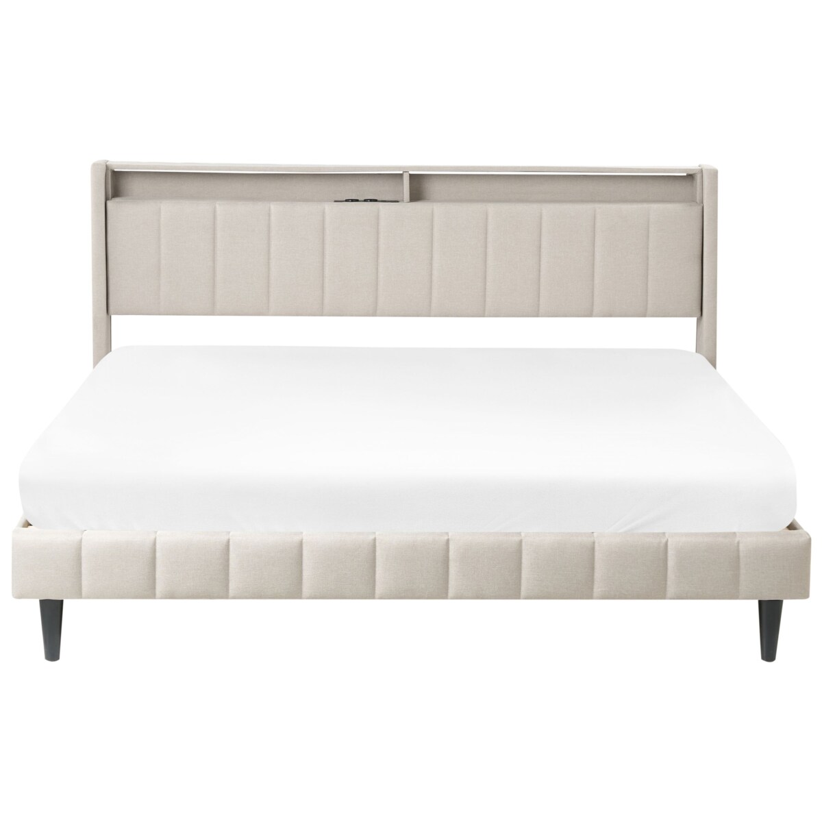 Łóżko LED BEAULIEU 180 x 200 cm Z portem USB ze schowkiem Beżowy