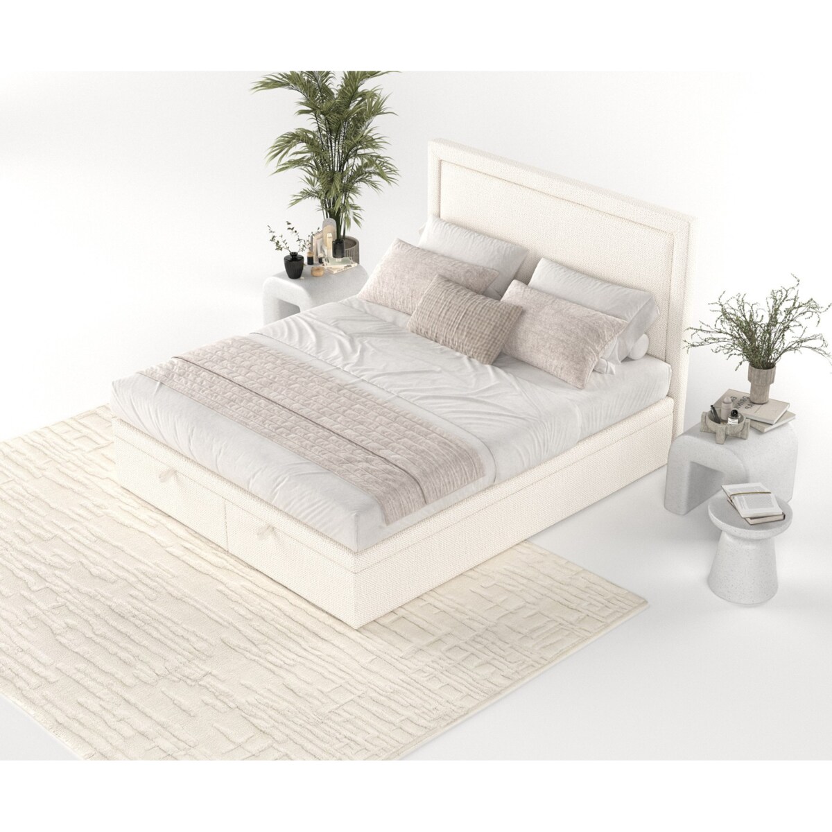 Łóżko tapicerowane SALMA 140x200 z pojemnikiem, Kremowy, tkanina Alta 01