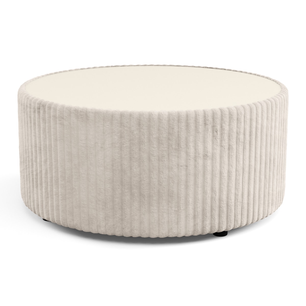 Stolik okrągły kawowy tapicerowany MIJA w tkaninie Tilia, śmietankowy