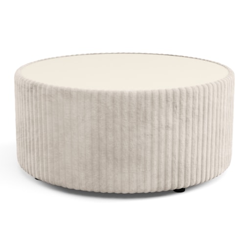 Stolik okrągły kawowy tapicerowany MIJA w tkaninie Tilia, śmietankowy