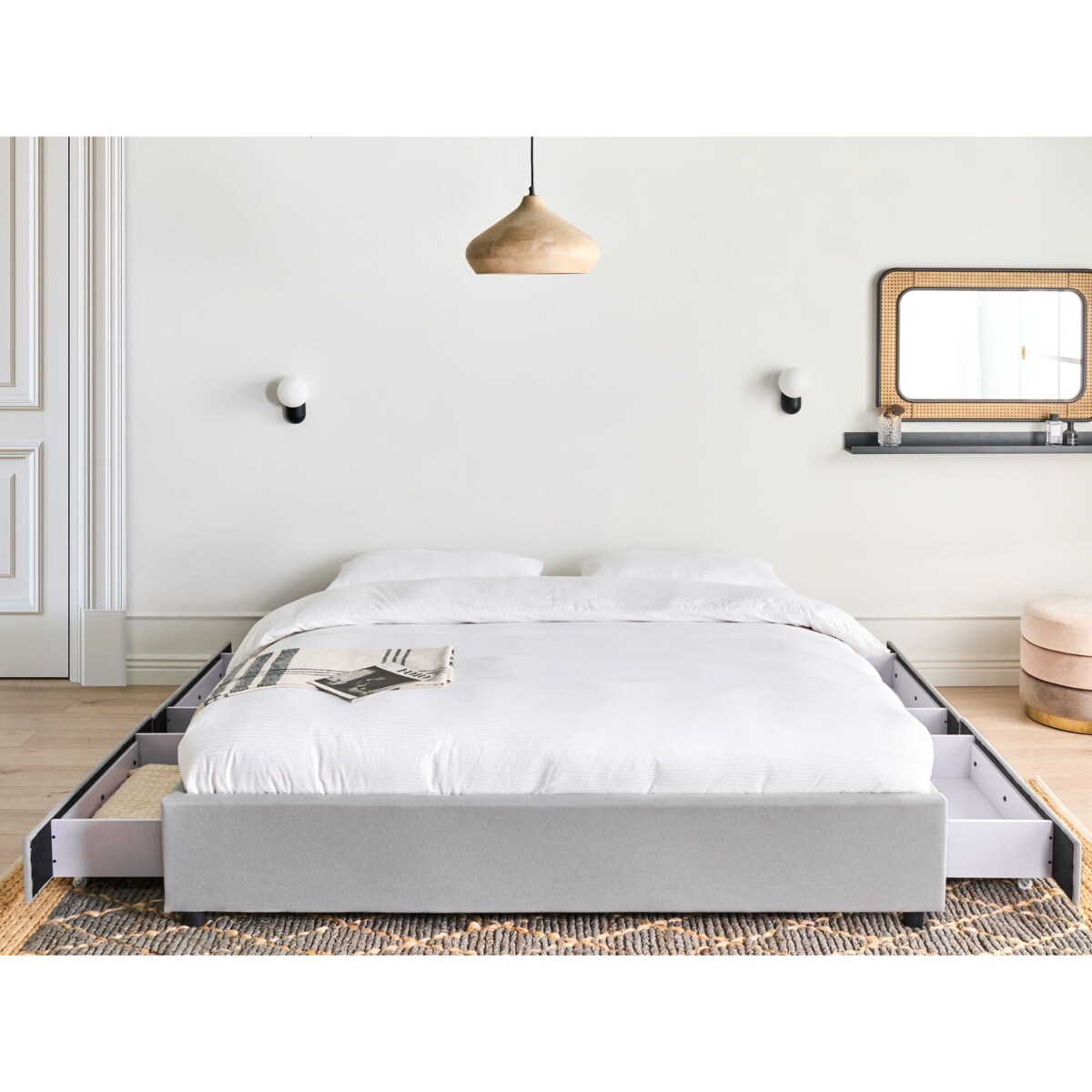 Łóżko z szufladami bez zagłówka PRADES 180 x 200 cm Jasnobeżowy