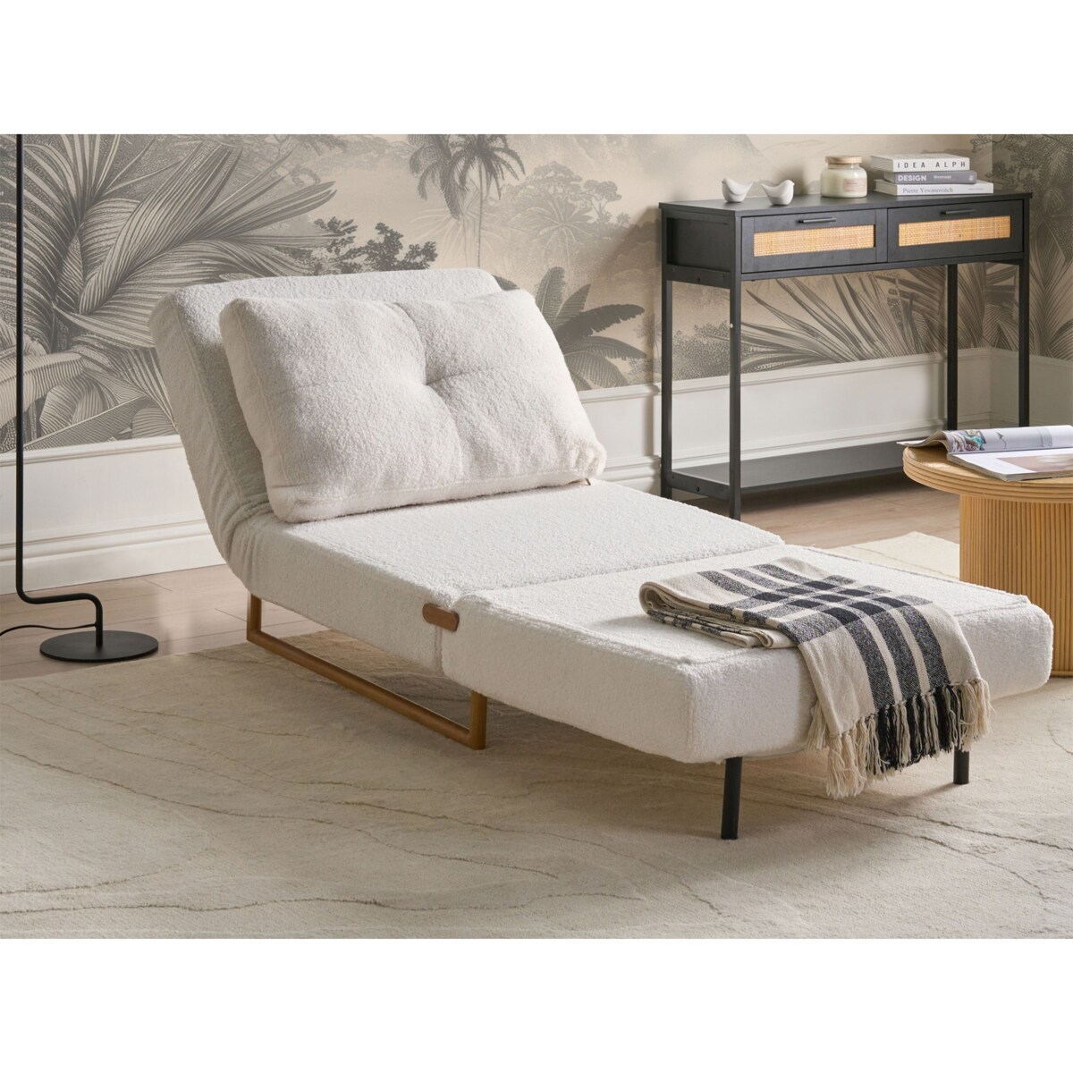 Sofa rozkładana jednoosobowa JERSLEV Boucle Złamana biel