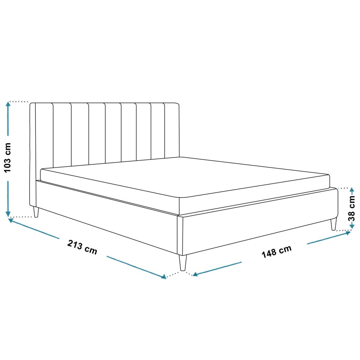 Łóżko tapicerowane 140x200 LUXO 2 na drewnianych nogach - czarne