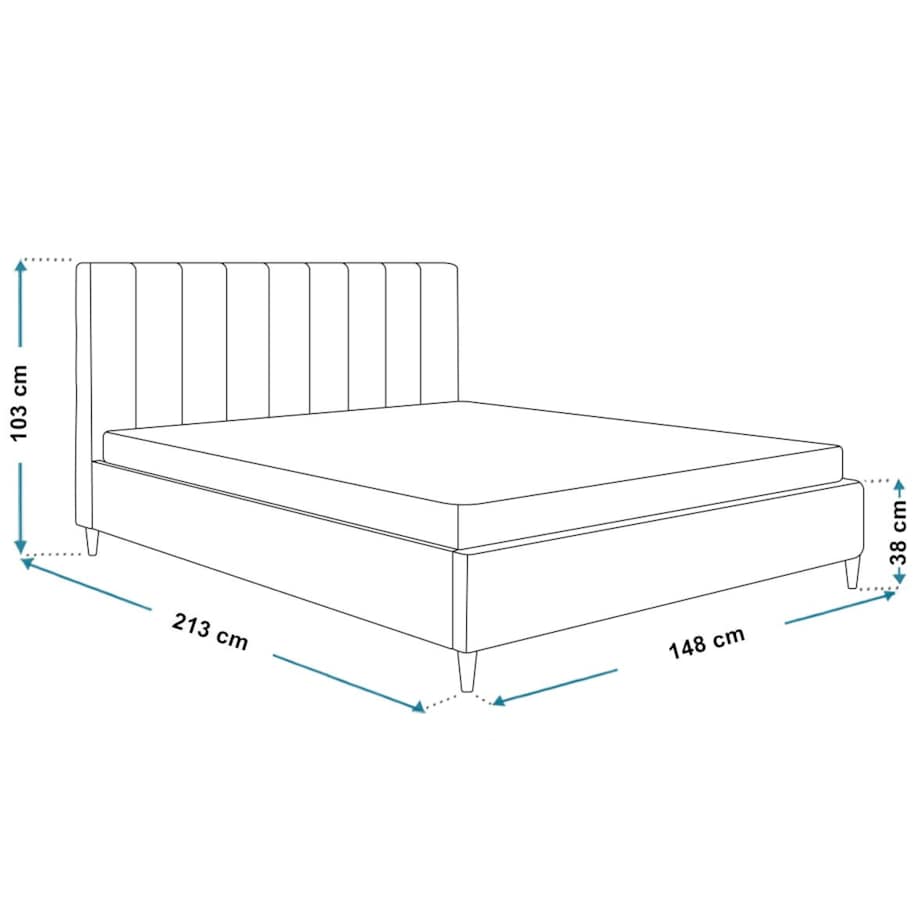 Łóżko tapicerowane 140x200 LUXO 2 na drewnianych nogach - czarne