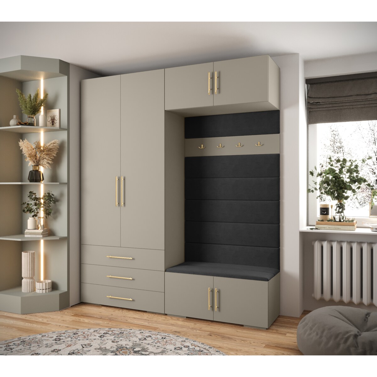 Garderoba do przedpokoju INOVA 3 Z12 kaszmir+złoty+manila18